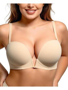 Plus Size Deep V Plunge Bra for Women - Comfortable T-Shirt Bra for Curves